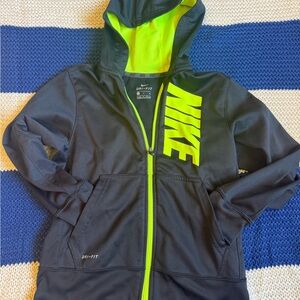 Nike Dri-FIT Boys Full Zip Hoodie Black Neon Yellow Size S 🏃‍♂️